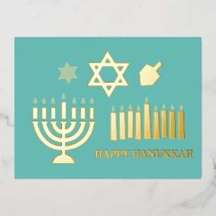 Gelukkige Hannukah menorah dreidel Folie Feestdagen Briefkaart