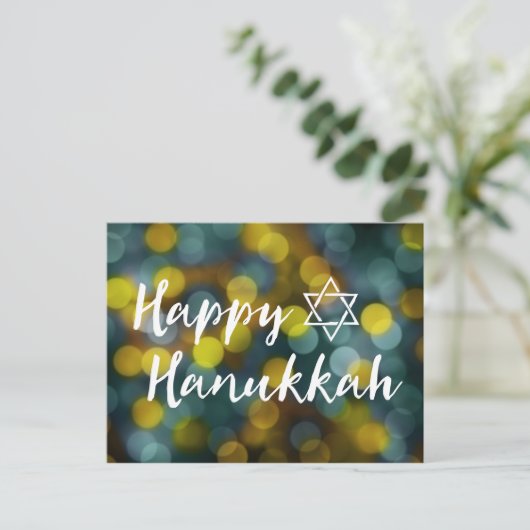 gelukkige hanukkah bokeh lichten feestdagenkaart (Staand voorkant)
