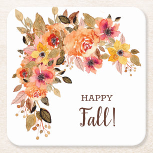 Gelukkige herfst bloem bloesems vierkante kartonnen onderzetter