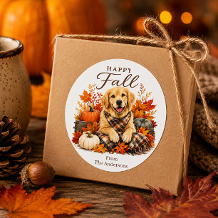 Gelukkige Herfst Hond Pompoen Goud Retriever  Ronde Sticker