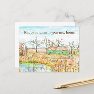 Gelukkige herfst in nieuw huis vastgoed landhuis briefkaart