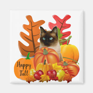 Gelukkige herfst Siamese kat in pompoenveld koelka Magneet