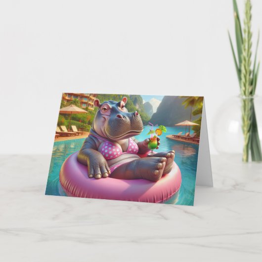 Gelukkige Hippo met Verjaardag Drink Kaart (Voorkant)