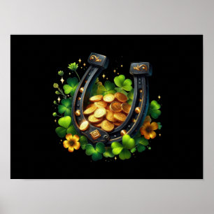 Gelukkige Hoefijzer en gouden munten St. Patrick's Poster