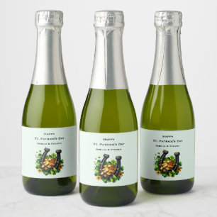 Gelukkige Hoefijzer en gouden munten St. Patrick's Sparkling Wijnetiket