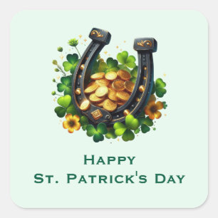 Gelukkige Hoefijzer en gouden munten St. Patrick's Vierkante Sticker