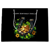 Gelukkige Hoefijzer en gouden munten Verjaardag Groot Cadeauzakje (Voorkant)