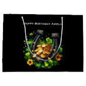 Gelukkige Hoefijzer en gouden munten Verjaardag Groot Cadeauzakje (Achterkant)