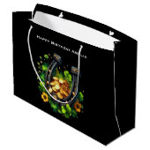 Gelukkige Hoefijzer en gouden munten Verjaardag Groot Cadeauzakje (Achterkant Gekanteld)