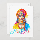 Gelukkige Holi Vrouw Briefkaart (Voorkant / Achterkant)