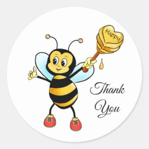 Gelukkige hommel op witte bedankje ronde sticker