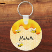 Gelukkige hommels gele honingraat leuke naam sleutelhanger (Voorkant)