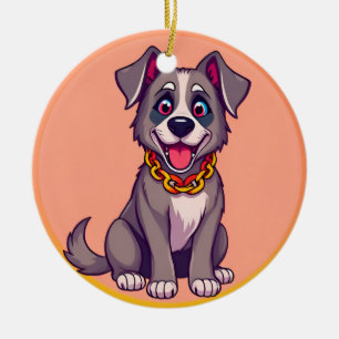 Gelukkige Hond Cartoon Illustratie Keramisch Ornament