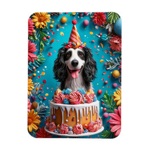 Gelukkige Hond Die Verjaardag Viert Met Kleurrijke Magneet