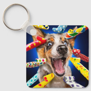 Gelukkige Hond Feest Toeters Sleutelhanger