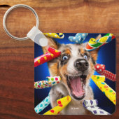 Gelukkige Hond Feest Toeters Sleutelhanger (Voorkant)