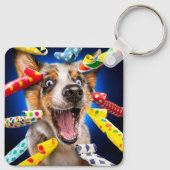 Gelukkige Hond Feest Toeters Sleutelhanger (Achterkant)