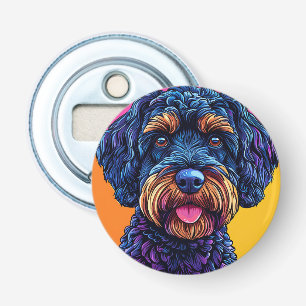Gelukkige Hond Tegen Kleurrijke Achtergrond Button Flesopener