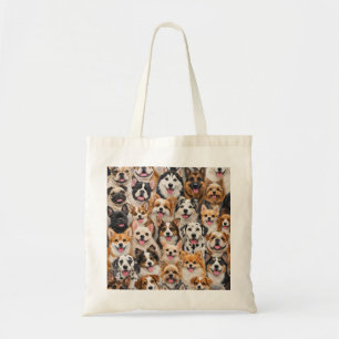 Gelukkige hondenrassen portretpatroon tote bag
