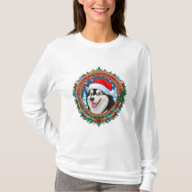 Gelukkige Husky-hond binnen Festieve Kerstkrans