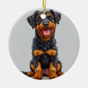 Gelukkige illustratie van een zwart en bruine hond keramisch ornament