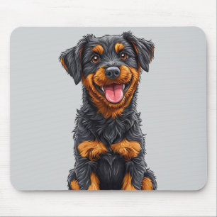 Gelukkige illustratie van een zwart en bruine hond muismat