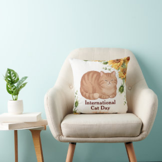 Gelukkige Internationale Kattendag Oranje Tabby Zo Kussen