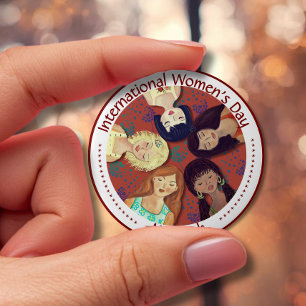 Gelukkige Internationale Vrouwendag Portret Rood Ronde Button 4,0 Cm