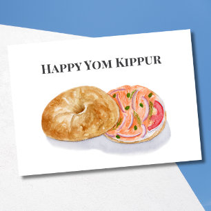 Gelukkige Jom Kipoer Waterverf Bagels Rookzalm Kaart