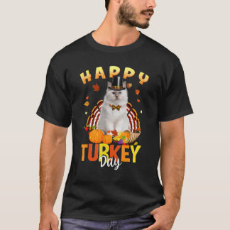 Gelukkige kalkoendag Witte Kat Thanksgiving Day T- T-shirt