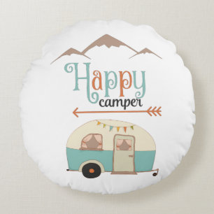 GELUKKIGE KAMPEERDER Cute Retro RV Rond Kussen