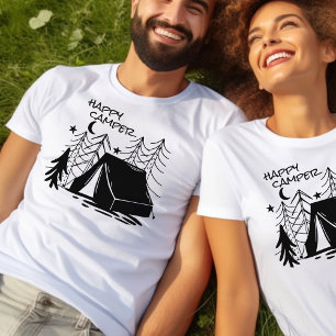 Gelukkige Kampeerder Doodle Kunst Kampeertent in h T-shirt