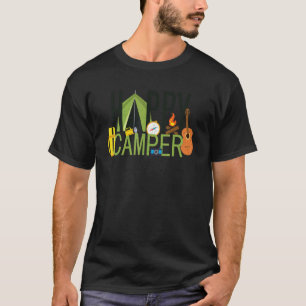 Gelukkige Kampeerder Kampeer Tent Kampvuur Gitaar  T-shirt