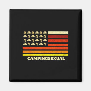 Gelukkige kampeerder kampeerleven retro vlag tent magneet