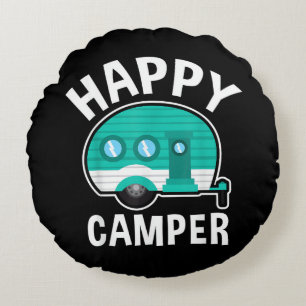 Gelukkige Kampeerder Kampeerwagen Caravan Grappige Rond Kussen