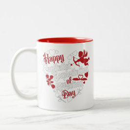 Gelukkige kapitalistische uitbuiting van affectied tweekleurige koffiemok