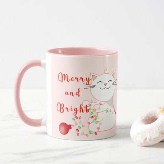 Gelukkige Kat die met LEIDEN Licht spelen | Schatt Mok (Met donut)