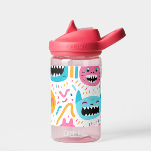 Gelukkige kat en monster gezichten waterfles
