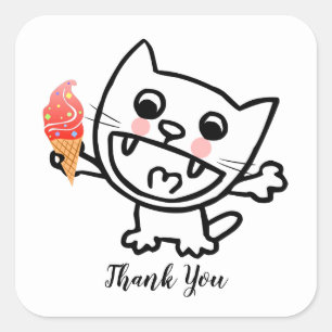 Gelukkige kat met ijs vierkante sticker