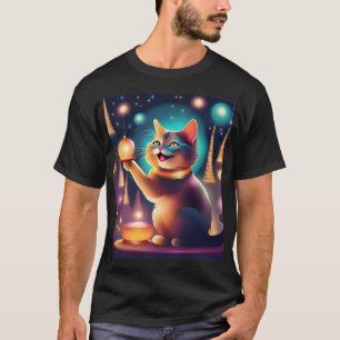 Gelukkige kat viert verjaardag, kussen gooien t-shirt