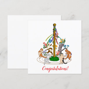 Gelukkige katten dansen rond Maypole Custom Greeti Feestdagenkaart