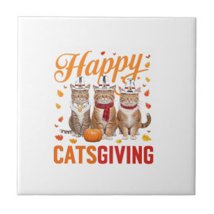 Gelukkige Kattendankdag Katten Halloween Thanksgiv Tegeltje
