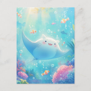 Gelukkige Kawaii Manta Rog Zonnig Rif Briefkaart