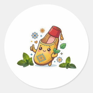 Gelukkige Kawaii Marokkaanse Balgha - Traditioneel Ronde Sticker