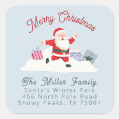 Gelukkige Kerstman, Kerstmis terug adreslabel Vierkante Sticker (Voorkant)