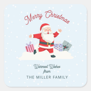 Gelukkige Kerstman, lichtblauwe Kerst Vierkante Sticker