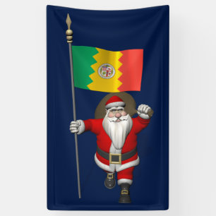 Gelukkige Kerstman met vlag van Los Angeles Spandoek