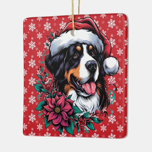 Gelukkige Kerstmis Berner Berg Hond Santa Hat Keramisch Ornament (Links)