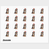 Gelukkige Kerstmis Berner Berg Hond Santa Hat Ronde Sticker (Vel)