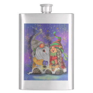 Gelukkige Kerstmis Paar Gnomen Flask Flacon